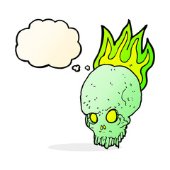 cartoon spooky skull with thought bubble