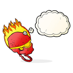 cartoon spooky skull with eye patch with thought bubble