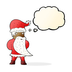 cartoon santa claus with thought bubble