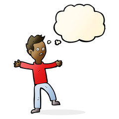 cartoon startled boy with thought bubble