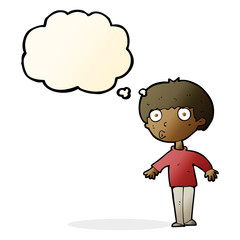 cartoon surprised boy with thought bubble