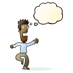 cartoon shrieking man with thought bubble