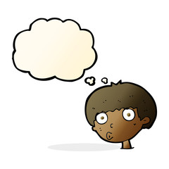 cartoon surprised boy with thought bubble