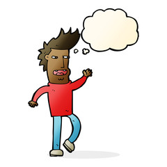 cartoon loudmouth man with thought bubble