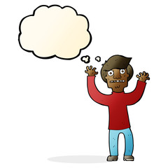 cartoon terrified man with thought bubble