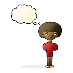 cartoon happy man with thought bubble