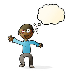cartoon amazed boy with thought bubble