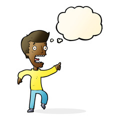 cartoon terrified man with thought bubble