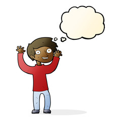 cartoon happy man with thought bubble