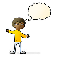 cartoon annoyed boy with thought bubble