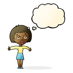 cartoon bored woman with thought bubble