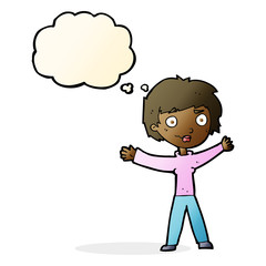 cartoon woman waving arms with thought bubble