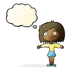 cartoon happy girl with thought bubble