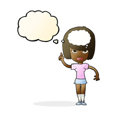 cartoon woman with idea with thought bubble