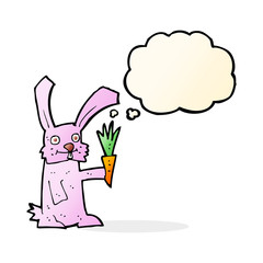 cartoon rabbit with carrot with thought bubble