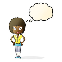 cartoon pretty girl with thought bubble