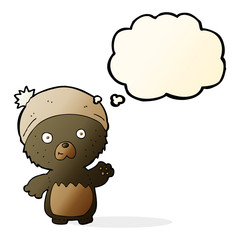 cartoon cute teddy bear in hat with thought bubble