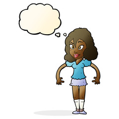 cartoon pretty woman with thought bubble