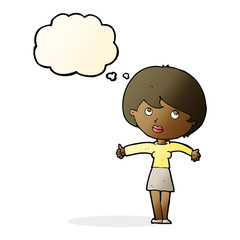cartoon woman giving thumbs up with thought bubble