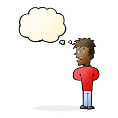 cartoon happy man with thought bubble
