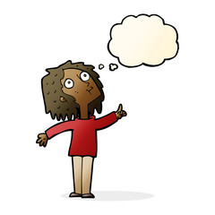 cartoon curious woman with thought bubble