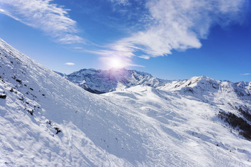 Obraz premium Slope on skiing resort, Alpe di Mera, Italy