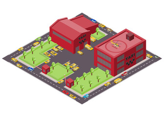 Isometric set of icons representing the taxi company. Taxi isometric projection