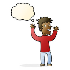 cartoon excited man with thought bubble