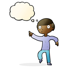 Fototapeta premium cartoon boy pointing with thought bubble