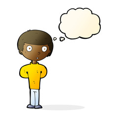 cartoon worried man with thought bubble