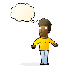 cartoon worried man with thought bubble