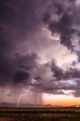 Zelfklevend Fotobehang Onweer Lightning Bolts Strike From a Summer Thunderstorm