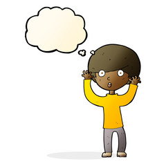 cartoon startled boy with thought bubble