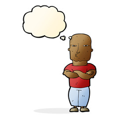 cartoon tough guy with thought bubble