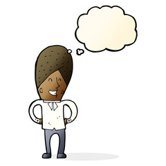 cartoon happy man with thought bubble