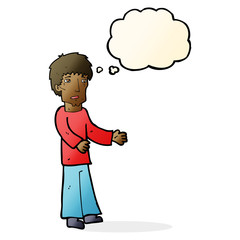 cartoon man explaining with thought bubble