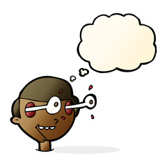 cartoon excited boy's face with thought bubble