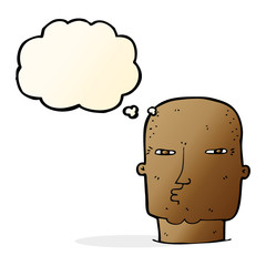 cartoon bald tough guy with thought bubble