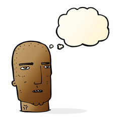 cartoon bald tough guy with thought bubble