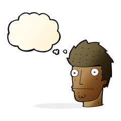 cartoon nervous man with thought bubble