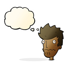 cartoon nervous man with thought bubble
