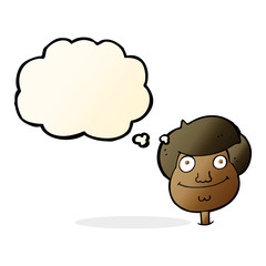 cartoon happy boy's face with thought bubble