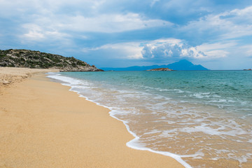 Yellow sand beach and blue sky and sea