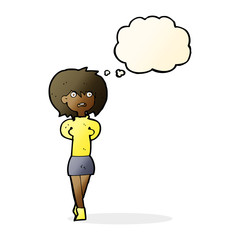 cartoon shocked woman with thought bubble