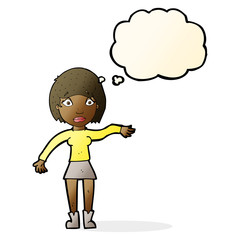 cartoon surprised woman with thought bubble