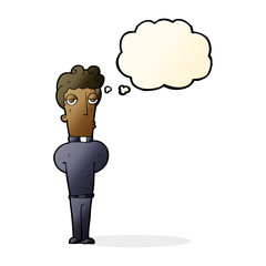 cartoon priest with thought bubble