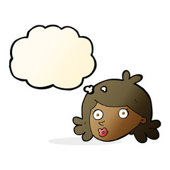 Naklejka premium cartoon pretty face with thought bubble