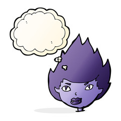 cartoon vampire head with thought bubble