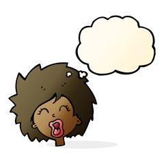 cartoon woman screaming with thought bubble