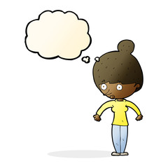 cartoon woman staring with thought bubble